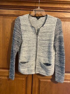 Talbots Gray Marled Zip-Front Knit Cardigan